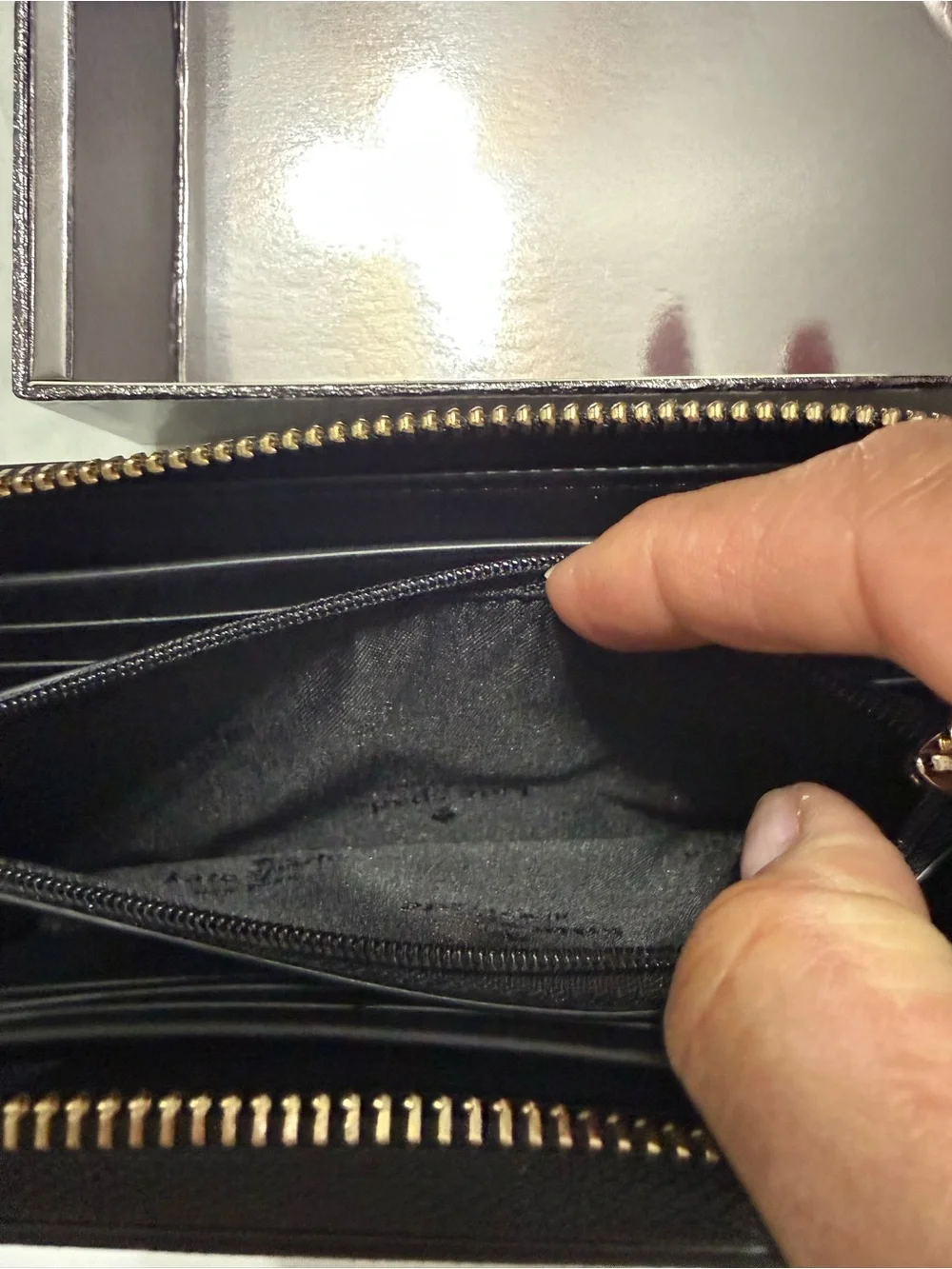 Brand NEW- Black Saffiano Zip-Around Wallet with Gold Plaque